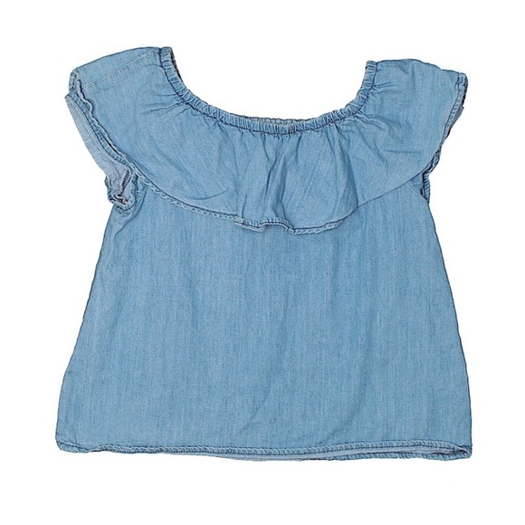 Zara Denim Off The Shoulder Ruffle Sleeve Blouse - Picture 2 of 2